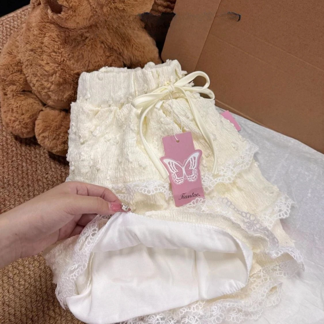 Mini jupe à volants en dentelle douce pour femmes, taille haute, bouffante élastique, courte, superposée douce, plissée, Style d'été mignon