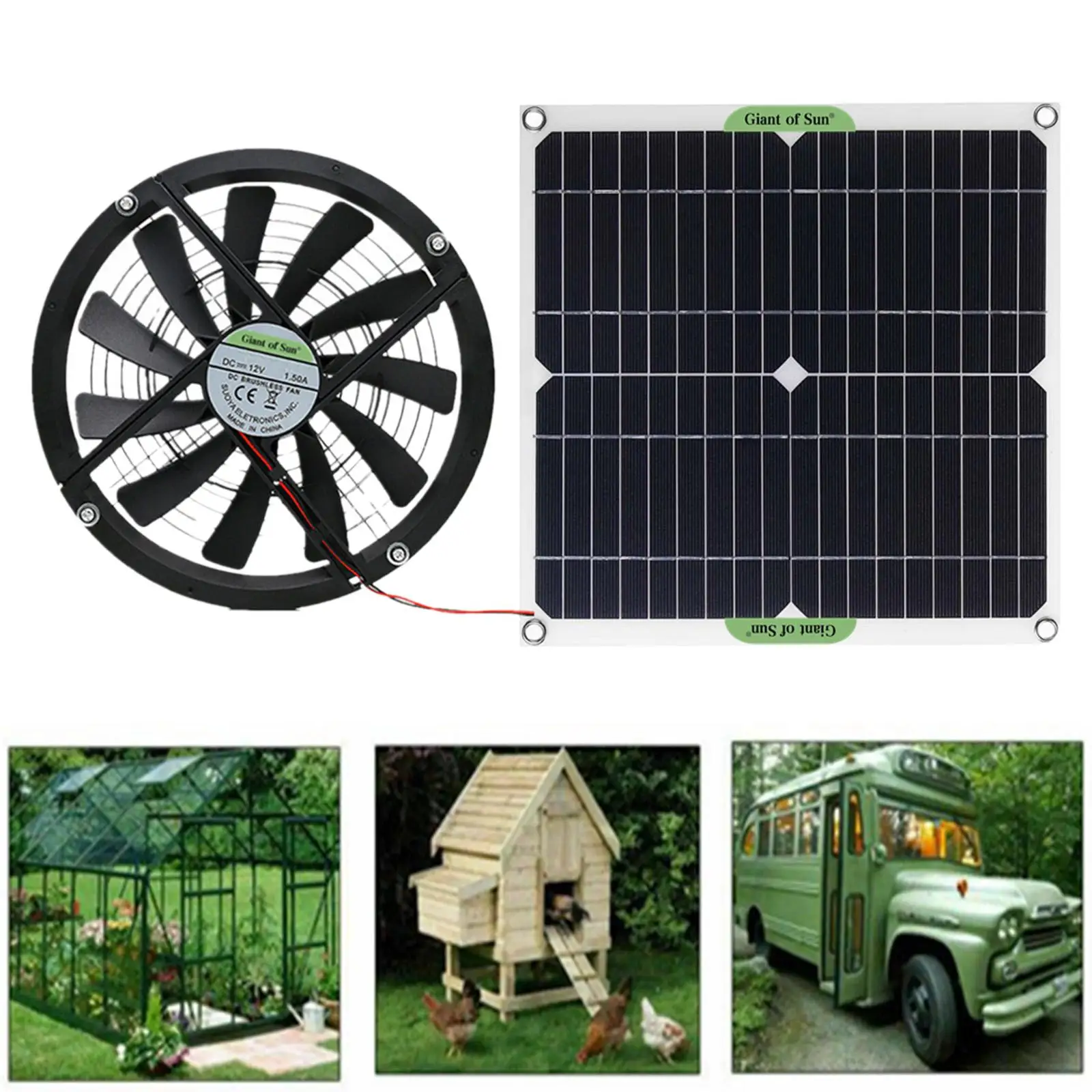 

100W Solar Panel Powered Fan 10 Inch Mini Ventilator Solar Exhaust Fan for Dog Chicken House Greenhouse RV Car Fan Charger