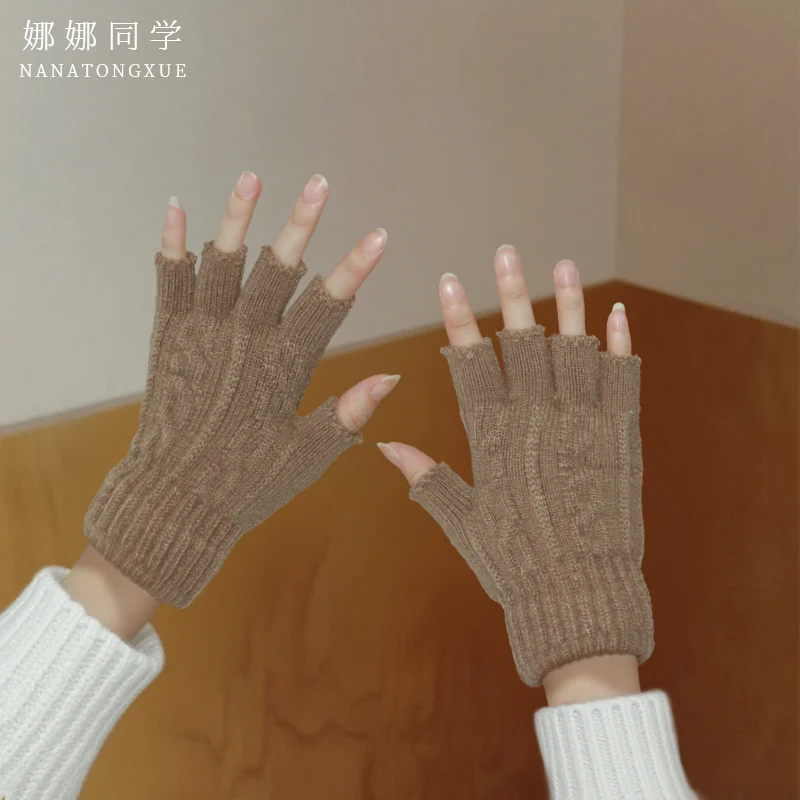 قفازات نصف اصبع للرجال والنساء، الخريف والشتاء، بدون أصابع، مناسبة للكتابة والكتب وركوب الدراجات، متوافقة مع شاشة اللمس، محبوكة، دافئة، بدون أصابع