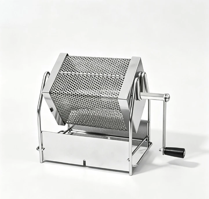 Hand Crank Coffee Bean Roaster Direct Open Flame Stainless Steel Rotating Drum Hand Mesh Coffee Home Roasting Baking Tool