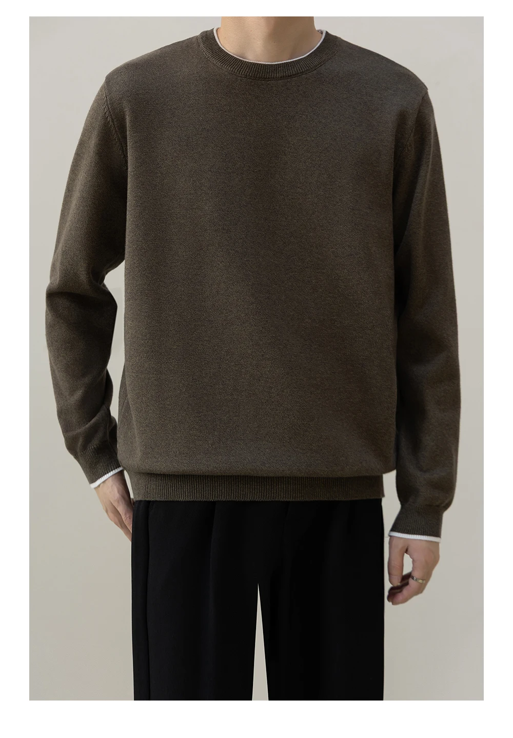 Autumn Winter High-End Round Neck Black Apricot Sweater Men's Slim Fit Warm Versatile Loose Casual Green Gray Knitted Sweater