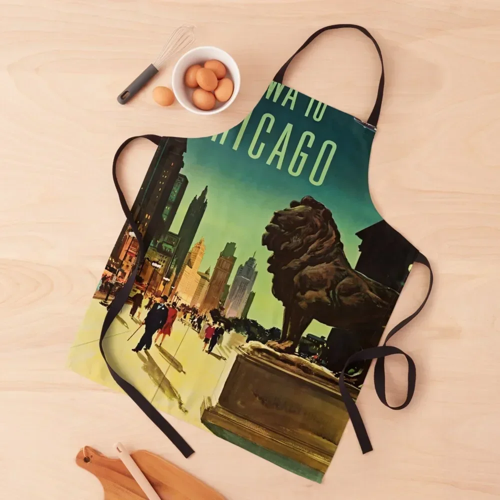 Chicago for the Tourist retro poster Apron Women Kitchen'S with personal logo Waterproof Kitchen For Women Apron