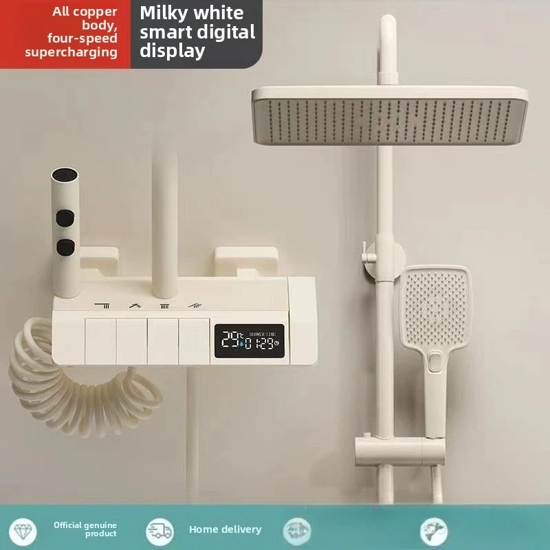 

Milky White Digital Display Constant Temperature Simple Household Bath Shower Pressurize Set Hot and Cold Bath Faucet