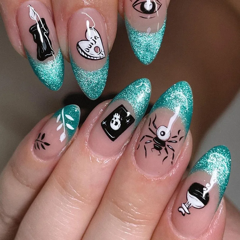 

24pcs Sweet-Goth Aurora Press-On Nails - Scorpion & Black Candle Halloween Design Medium Almond False Nails