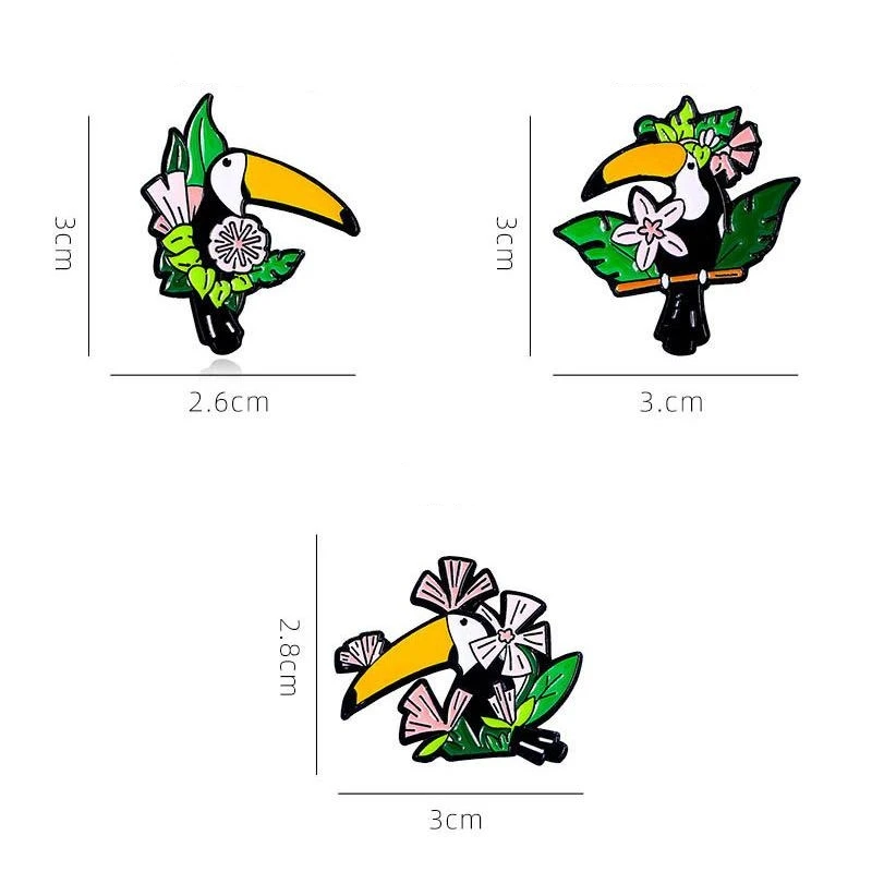 Cute Cartoon Toucan Flower Plant Enamel Brooch Creative Animal Sweet Design Lapel Pin Badge Backpack Clothing Hat Accessories