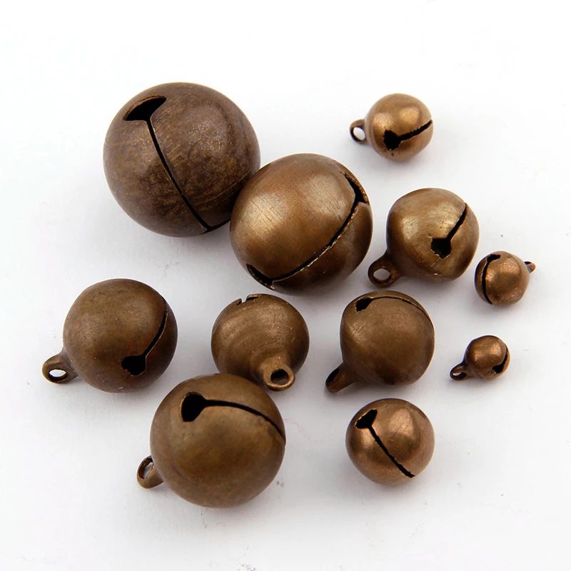 6/8/10/12/14/16/18/20mm Bronze Metal Jingle Bells Loose Beads Festival Party Christmas Tree Decorations DIY Crafts Accessories