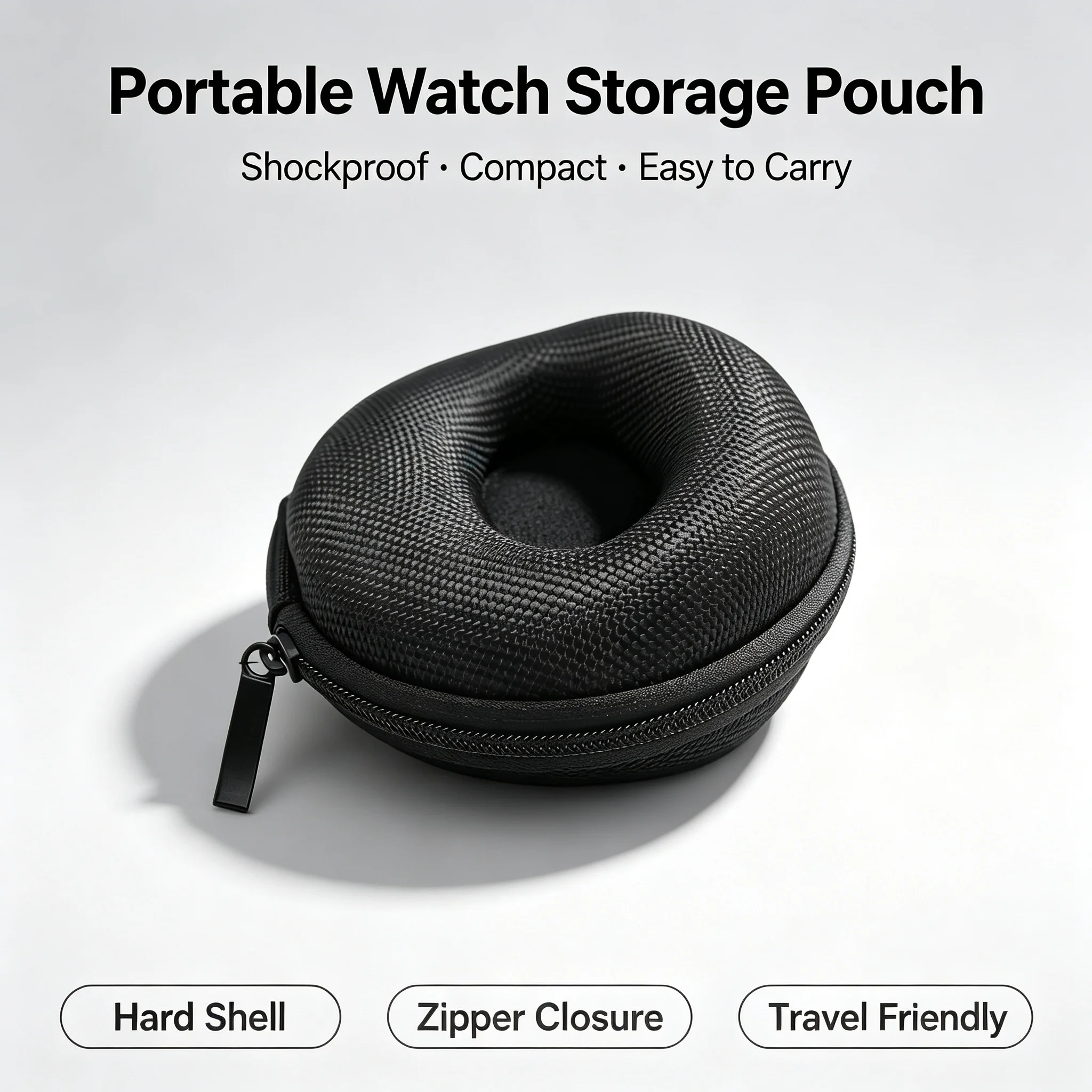 1pc Round Zipper Watch Storage Pouch, Portable Travel Single Watch Case Dust-proof Protective Box for Wristwatches Smart Watches