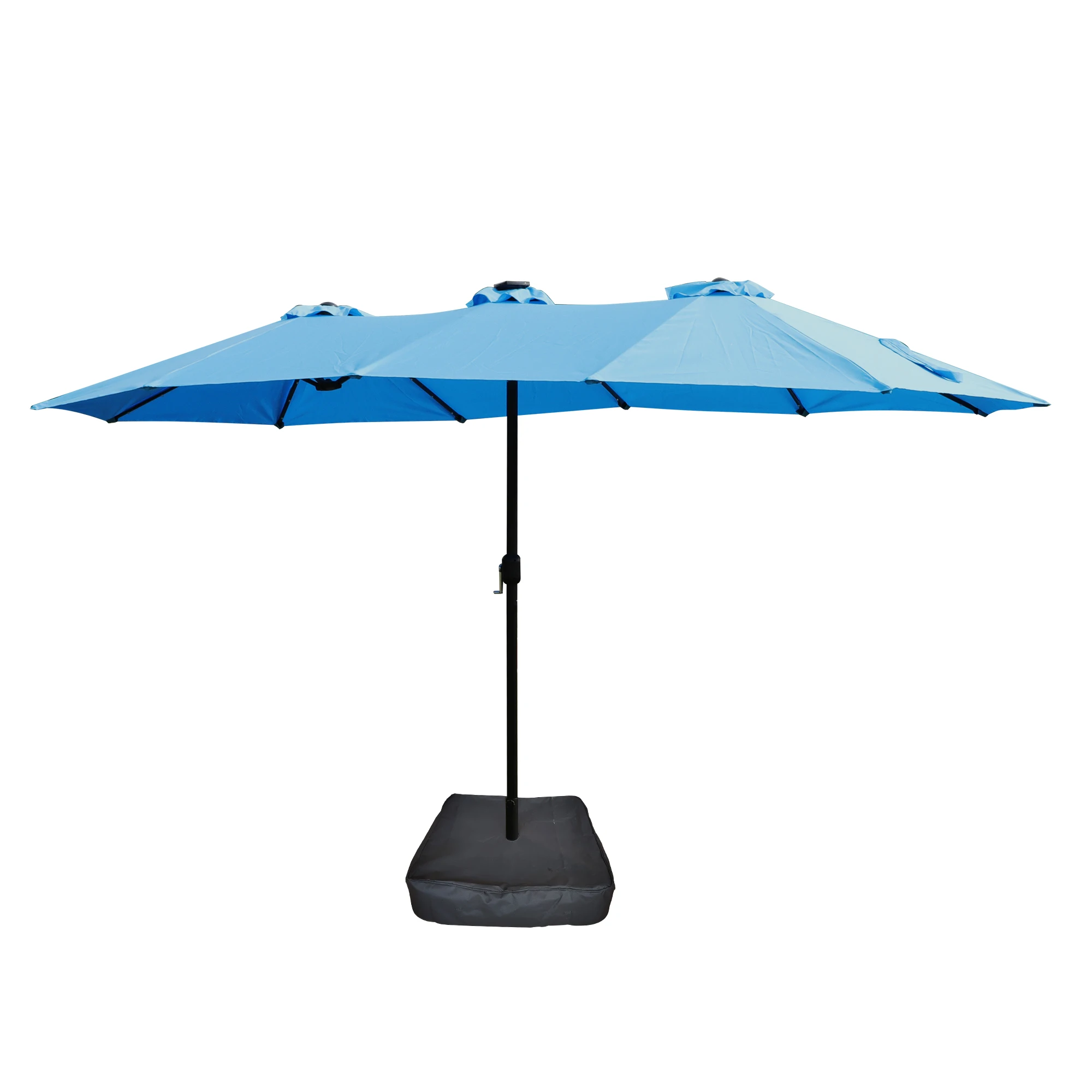 15x9 FT Double-Sided Blue Rectangular Outdoor Twin Patio Market Umbrella Foldable Waterproof Light Base Large Outdoor Furniture