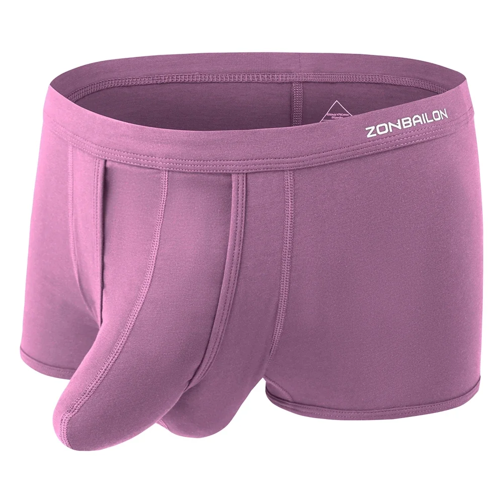 Jinshi Men's Dual Pouch Underwear Short Leg Bulge Boxer Briefs Separated Pouch Modal Trunks