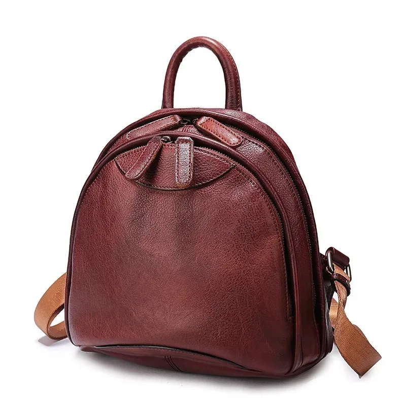 

Women's Small Genuine Leather Backpack Cowhide Backpacks For Female Vintage Solid Color BagPack Luxury Ladies Back Bags