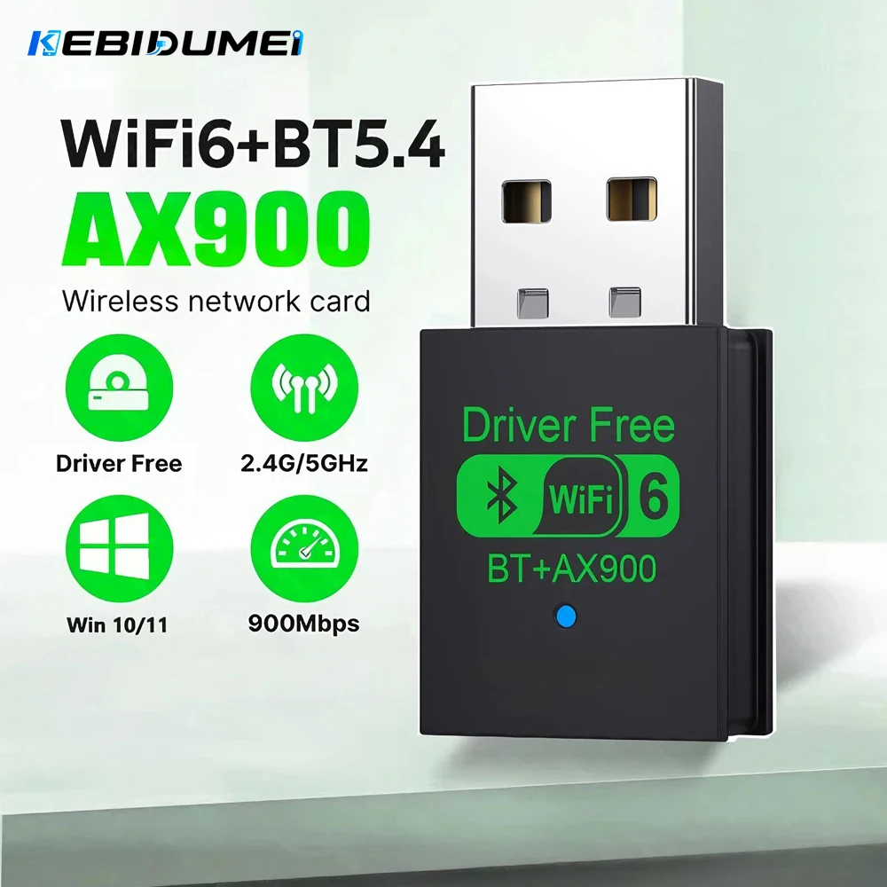 KEBIDUMEI WiFi 6 AX900 Bluetooth 5.4 WiFi USB Adapter Wireless Network Card 2.4G&5GHz Wi-Fi Antenna Signal Receiver For Win10/11