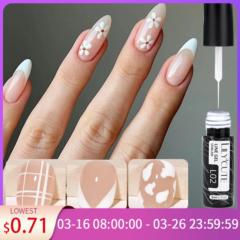 LILYCUTE 5ml White Black Liner Gel Nail Polish Colorful French Painting Stripe Semi Permanent Drawing Nail Art UV Gel Varnish