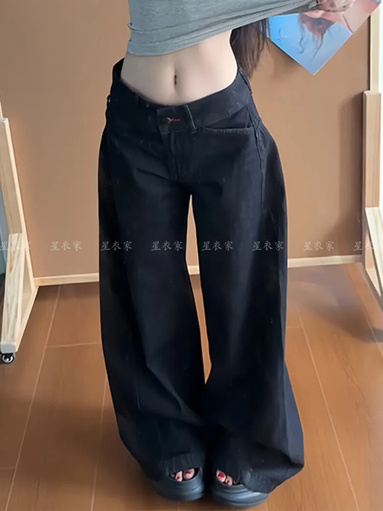 American Women High Street Vibe Wide-leg Jeans for Autumn and Winter for Men and Women Washed Loose Straight Pants New