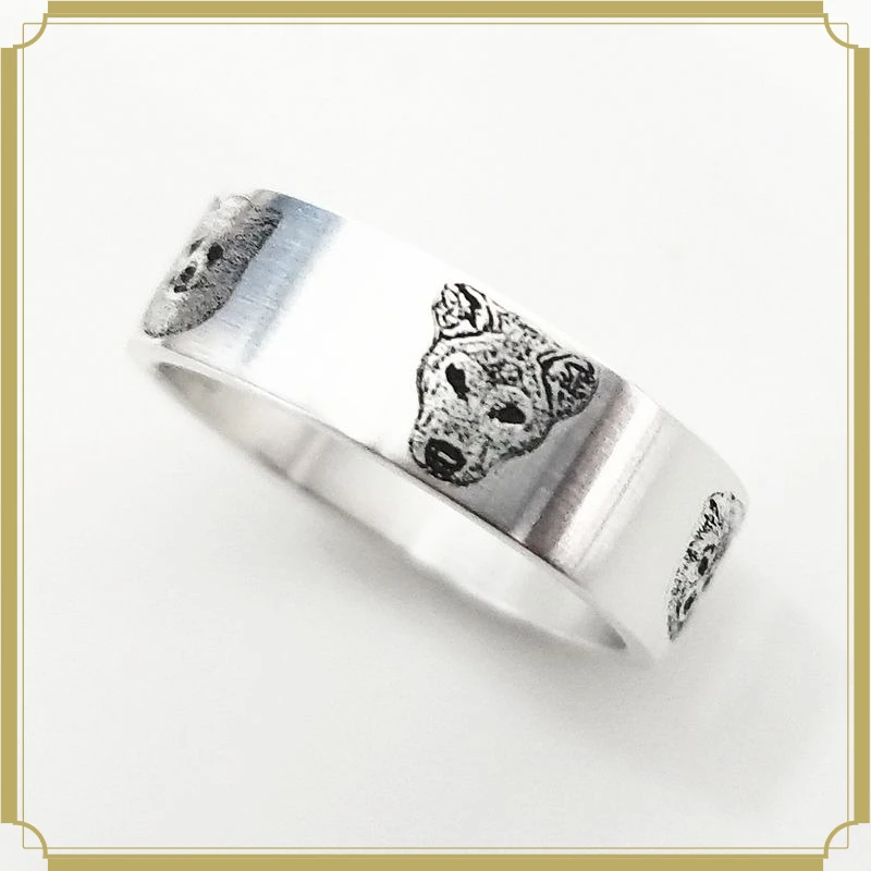 Customized Pet Cat and Dog Avatar Engraving Ring 999 Sterling Silver Commemorative Gift Cartoon Portrait Photo Ring