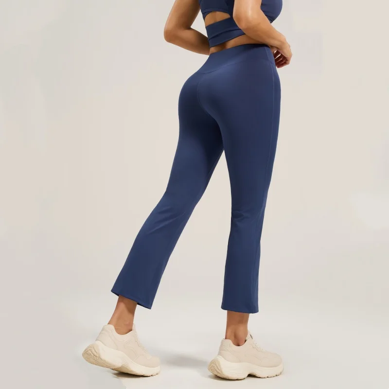 High Waist Yoga Pants Women's Pilates Elastic Sports Long Trousers Bare Sensation Micro Flared Fitness Exercise Trousers