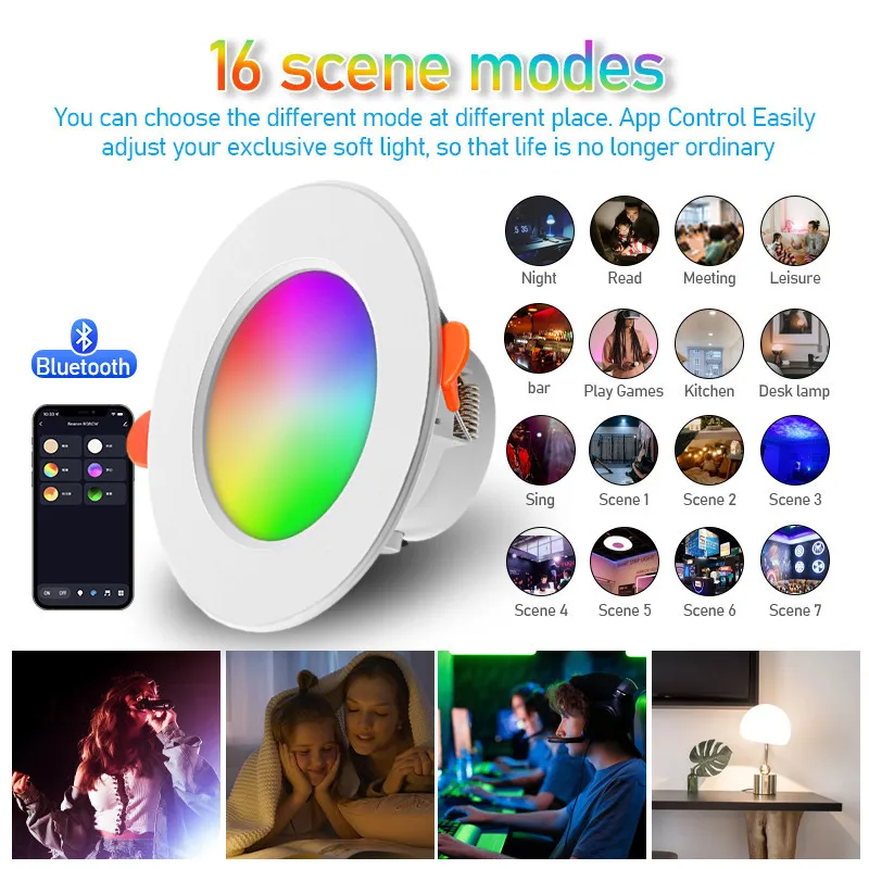 Downlight LED moderne RGB 10 watts Graffiti Mobile Bluetooth APP Downlight intelligent pour salon chambre hôtel couloir éclairage