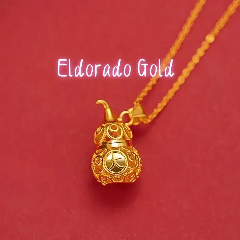 Eldorado Gold  9999 Real Gold 24K Gourd Necklace Clavicle Chain Women's Gold Hollow Daji Gourd Pendant
