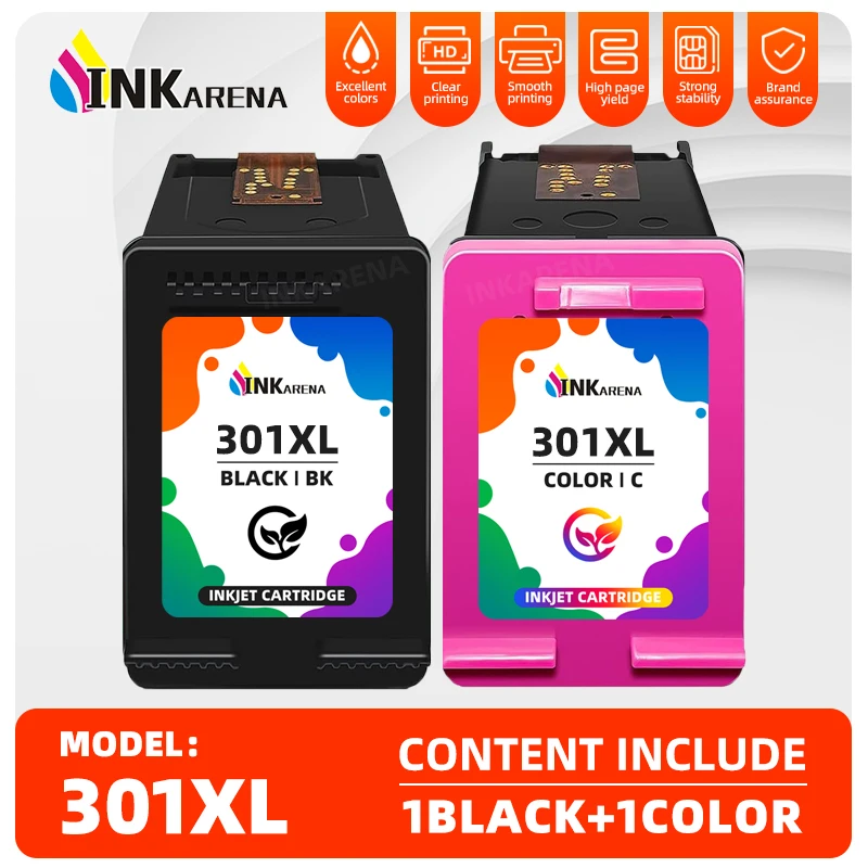 Cartucho de Tinta Inkarena 301XL Compatível com HP 301 HP301 XL para Impressoras Deskjet 2540 2542 2543 2544 2546 1000 1010 1011