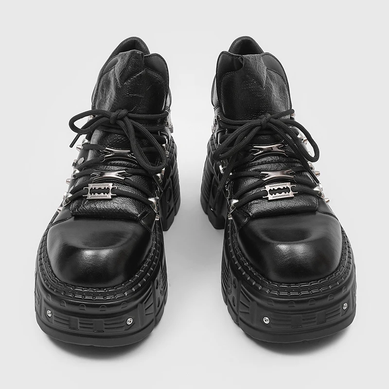 

Metal Punk Style Men Thick Soled Boots Niche Dark Motorcycle Boots Height Increasing Anti Slip Rivet Youth Trendy Boots