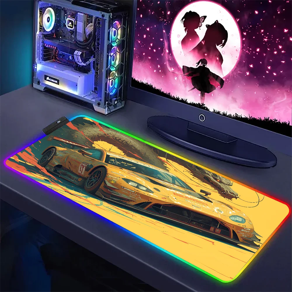 

RGB Racing Car Mause Pad Gamer Button Mousepad 900x400 Gamimg Setup Pc Led Rug Big Mousepad XXL Playmat Accessories 4mm Desktop