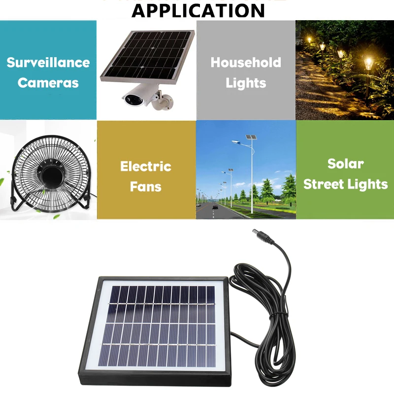 โพลีซิลิกอนพลังงานแสงอาทิตย์แผงโซล่า5W 12V แบบพกพา + สาย DC 118นิ้วสำหรับกล้อง/ไฟ/ตั้งแคมป์/เดินป่า