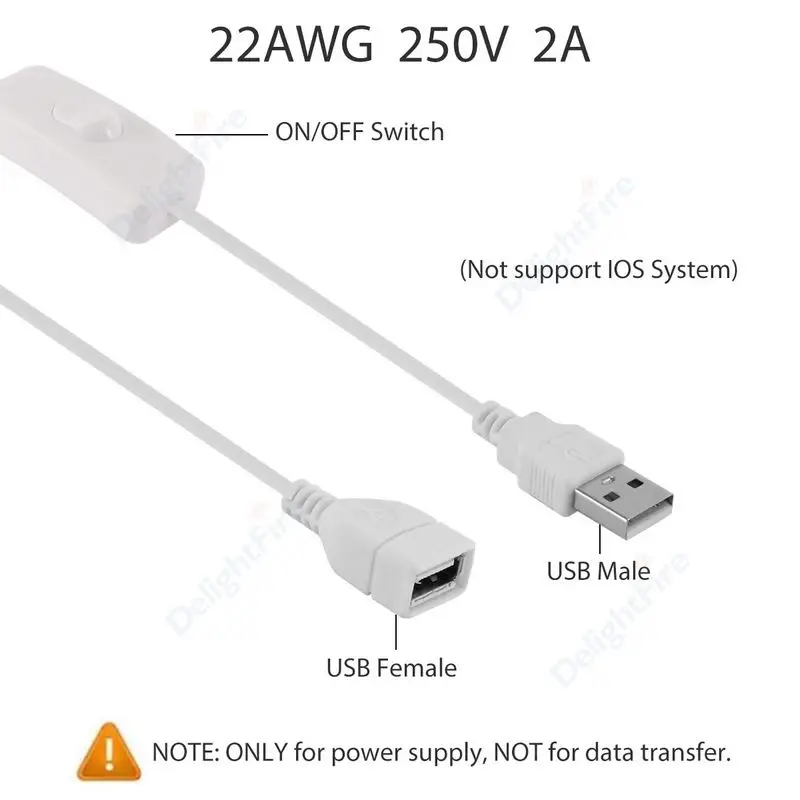 USB Switch Cable with ON/OFF Extension Cable 2pin 5V Cord For 5V LED Strip Light String Driving Recorder Fan Lamp DIY