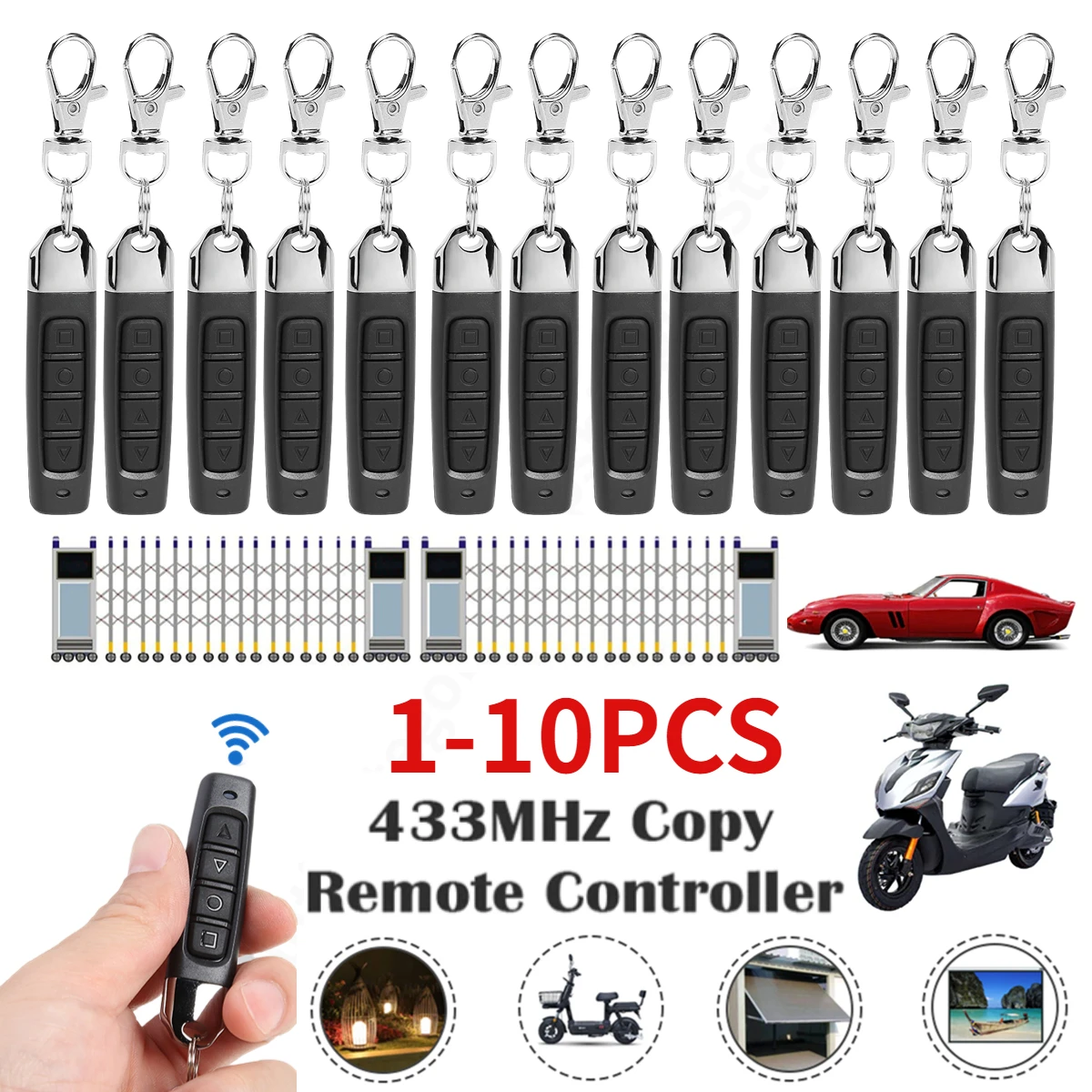 433mhz Wireless Remote Control Electric Garage Door Opener Remote Control Duplicator Clone Cloning Code 4-Button Transmitter