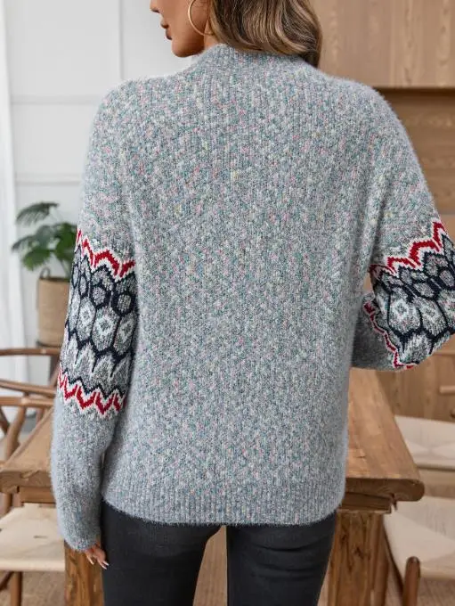

Chenier Jacquard 2025 Autumn/winter Style Elegant Sexy Hoodie Half High Collar Sweater Women's Casual Long Sleeve Knitted Top