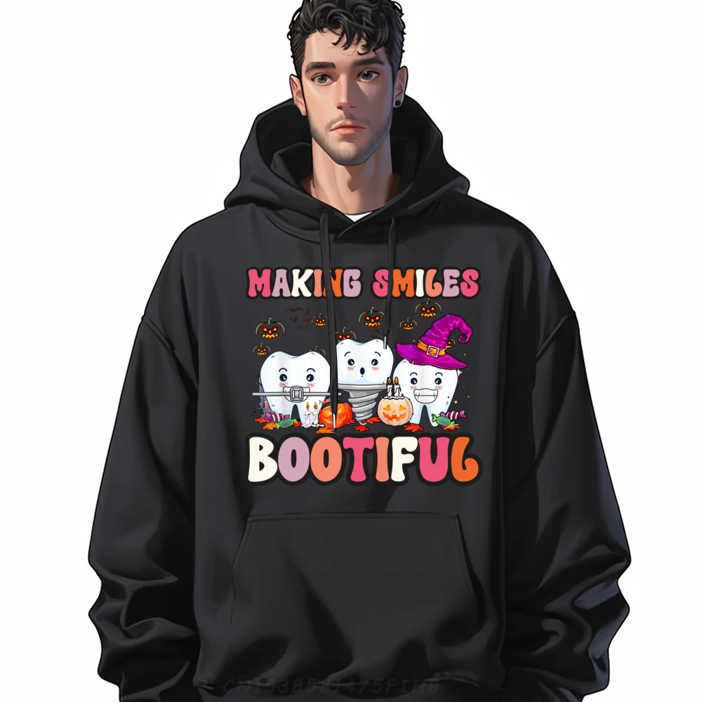 

Making Smiles Bootiful Funny Ghost Dentist Halloween Dental Oversized Hoodie Men Halloween Character