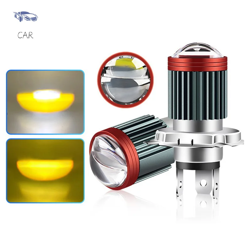 1 Uds luces LED H4 H6 bombilla de faro de motocicleta doble ojo de pez lente convexa Luz De Carretera Luz De Carretera motocicleta lámpara blanca amarilla