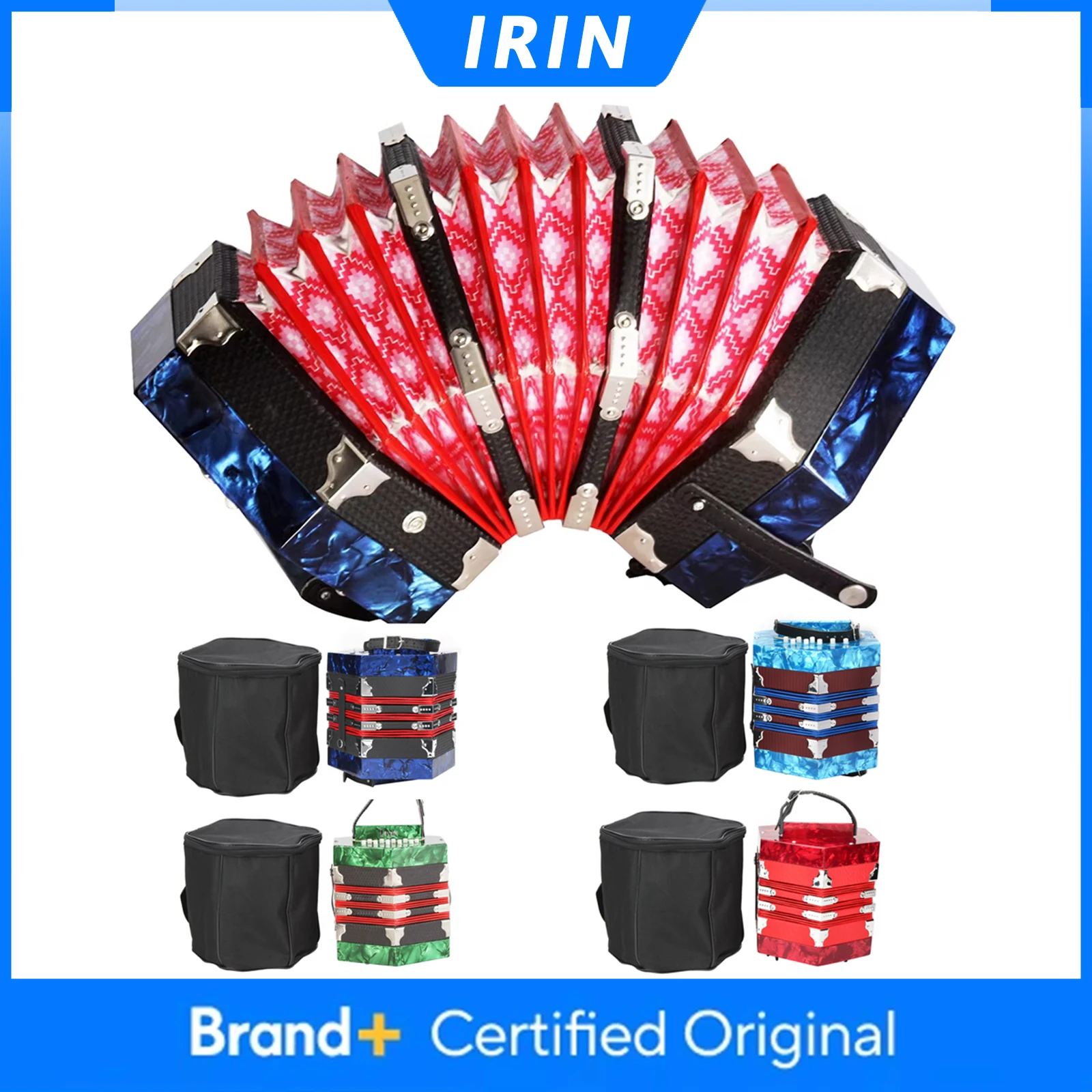 Acordeão Concertina IRIN de 20 Botões, Acordeão Hexagonal com Bolsa de Transporte, Acordeão Hexagonal Profissional para Adultos