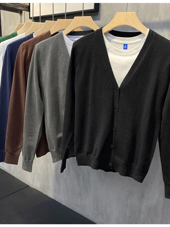 

Men's V-Ne Open Cardigan Thin Loose Knitted Sweater Pure Color Base Layer Luxury Autumn Winter Faion Busin Sle Long ...