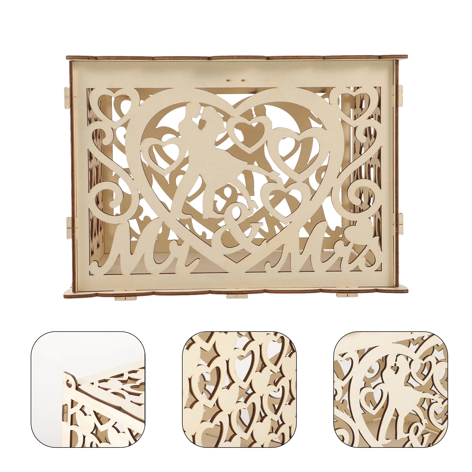 

Wooden Wedding Card Large Capacity Engraved Decorative Money Gift Envelope Storage Box Smooth Surface Wedding Keepsake