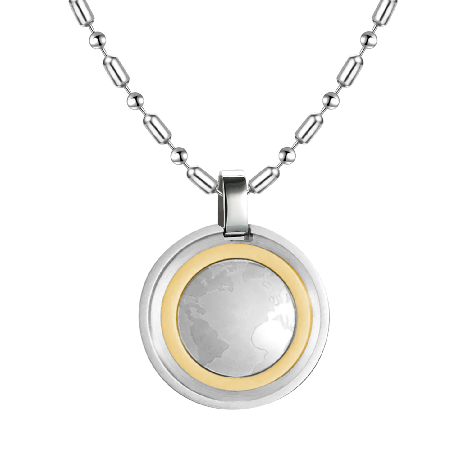 Stainless Steel Health Necklace Round Healing Pendant for Men with Volcanic Stone Charms Jewelry Gift Box