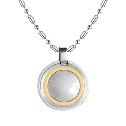 Stainless Steel Health Necklace Round Healing Pendant for Men with Volcanic Stone Charms Jewelry Gift Box