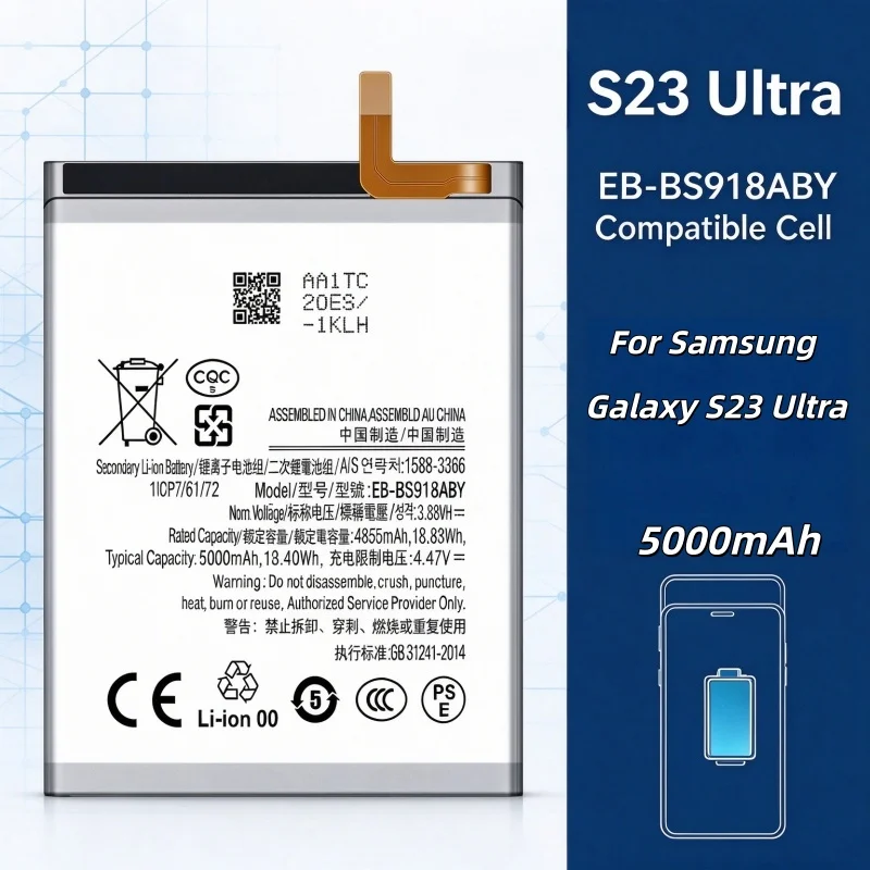 5000mAh Large Capacity EB-BS918ABY Suitable for Samsung S23 Ultra New Mobile Phone Battery Long Lasting Battery Life