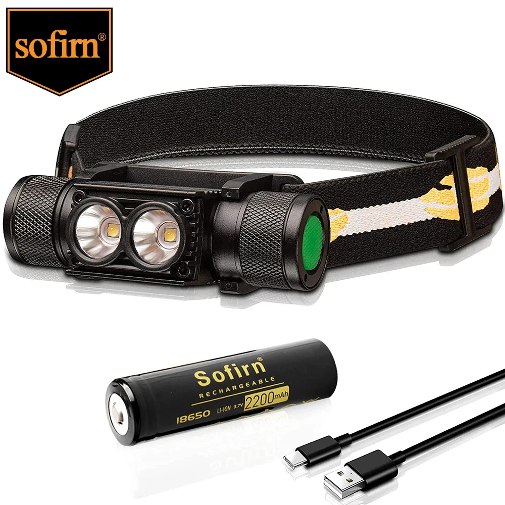 Sofirn-USB C充電式ヘッドランプ,キャンプ,釣り,懐中電灯,デュアルlh351d,90cri,5000k,1200lm,h25l18650