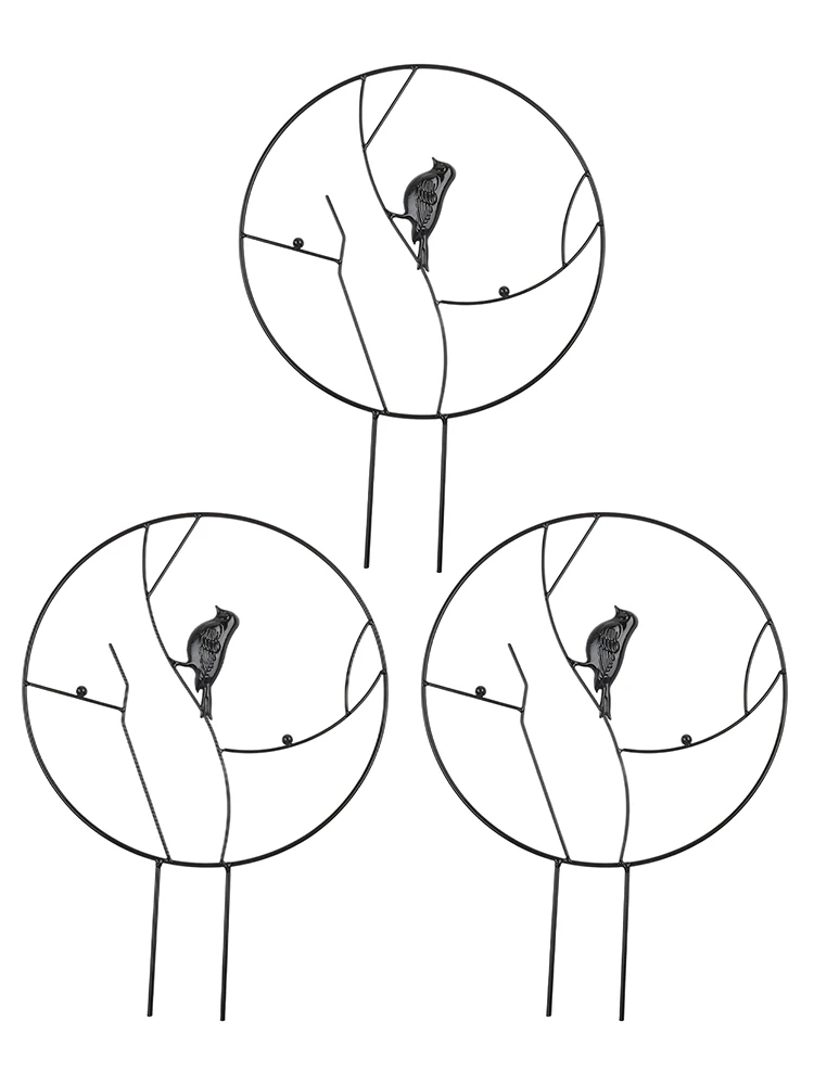 3PC Black Bird Shaped Iron Climbing Frame Plant Support Pole For Garden Vine Flower Trellis Vertical Growth Decoration