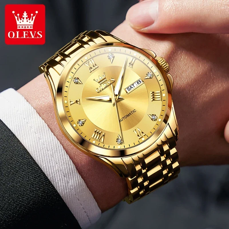 Olevs 6702 Fashion Business Men's Watch luxury double calendar waterproof watch automatic mechanical men's watch