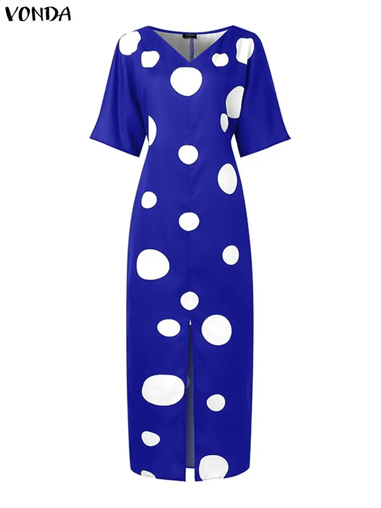فوندا حجم كبير 5XL فستان المرأة البوهيمي دوت مطبوعة فستان الشمس 2025 موضة نصف كم رداء عادية فضفاض طويل فساتين الحفلات