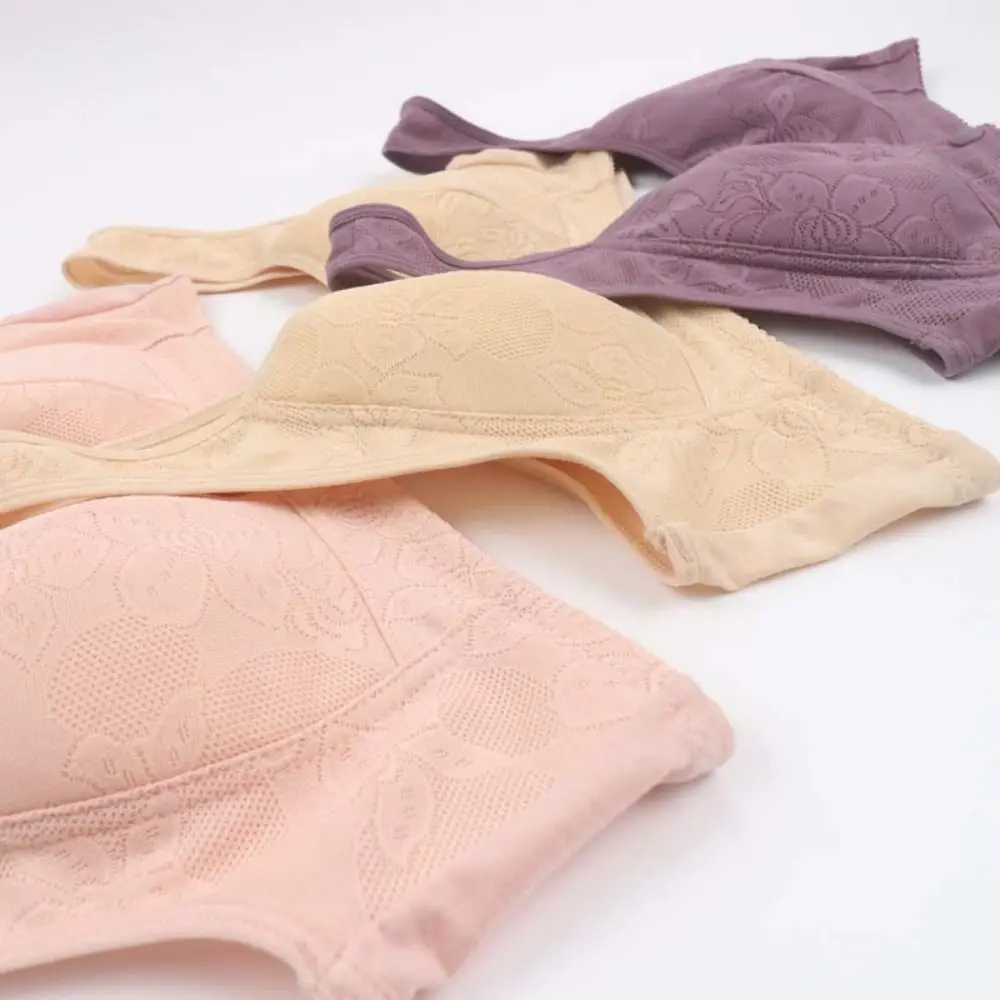 Convenient Cotton Bras for Elderly Widen Band Breathable Front Close Button Bras Lace Flower Vest Wireless Bra Women Ladies