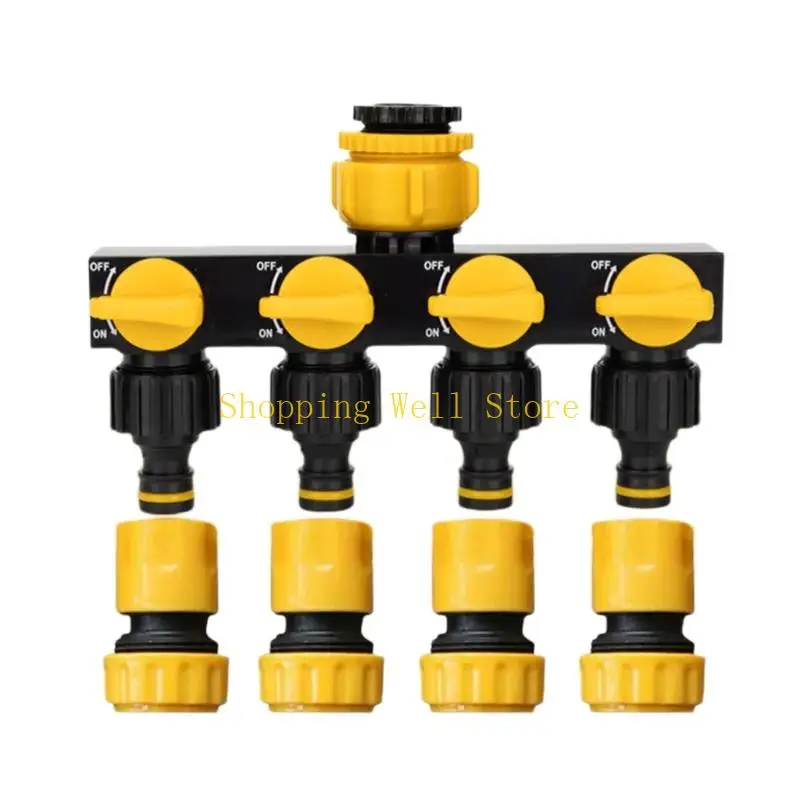 KX4B Heavy Duty Metal 4 Way Faucet Splitters with Shut Off Valves for Garden Hose
