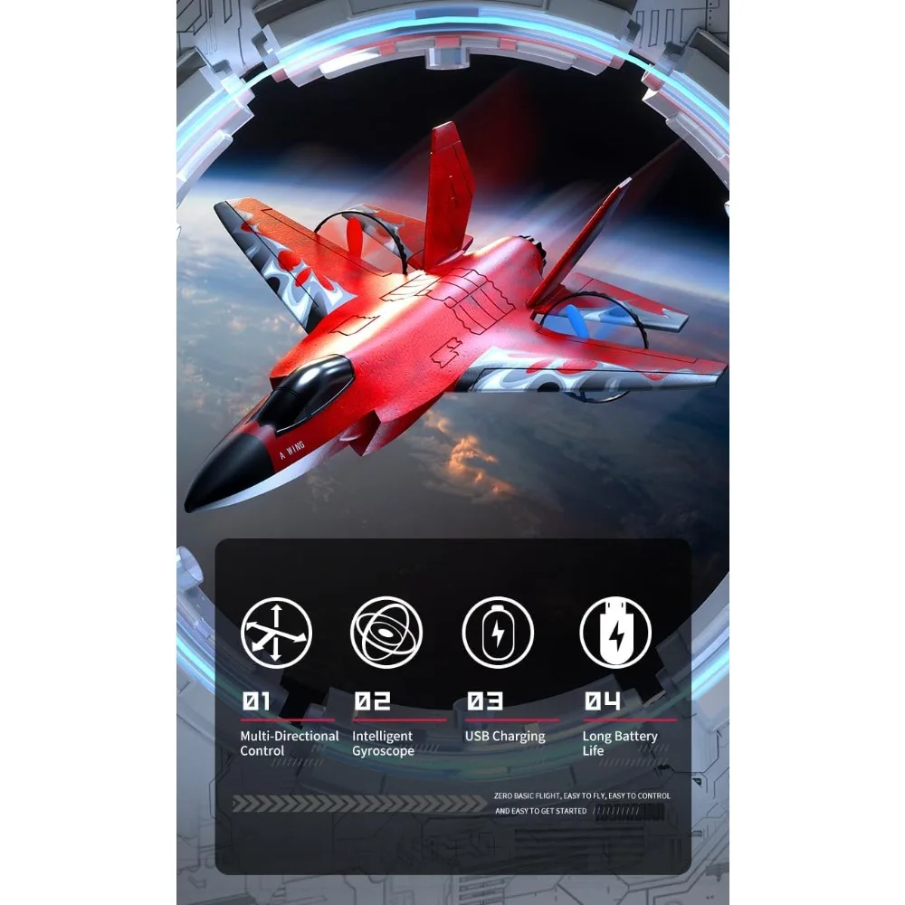 Avión F-35 Lightning II RC - Control de 2 canales con giroscopio para un vuelo fácil, chorro planeador de espuma, regalo ideal para niños