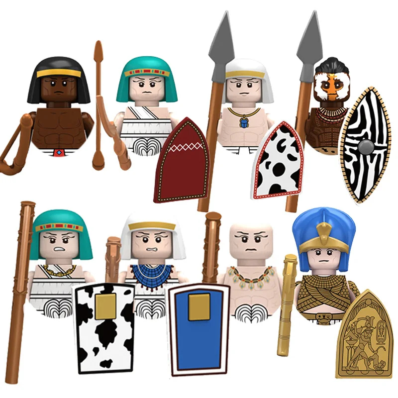 Kids Toys Ancient Egyptian Soldiers Nubian Tribal Warriors Cartoon Figures Model Building Blocks Childrens Birthday Gifts