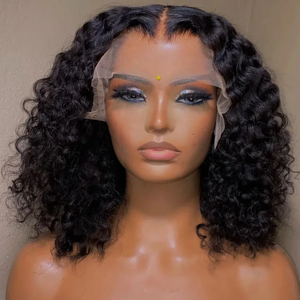 

Short Wigs for Black Women 4x4 Lace Closure Jerry Curly Wave Bob Wig Human Hair 200 Density Pre Plucked with Baby Hair