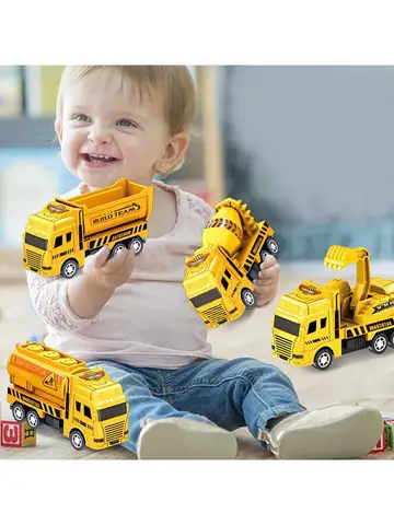 4 Pack Pull Back Cars, Friction Powered Toy Vehicles Construction Set - Dump Truck Crane for Toddlers Boys Girls Gift