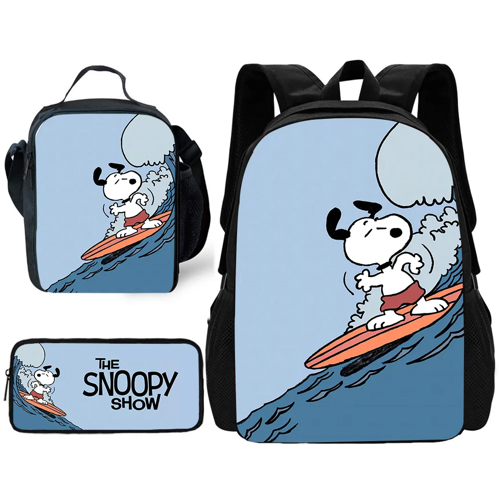 Cartoon Cute S-SnoopyS 3 pcs set Child School Backpack with Lunch Bags ,Pencil Bags ,School Bags for Boys Girls Best Gift