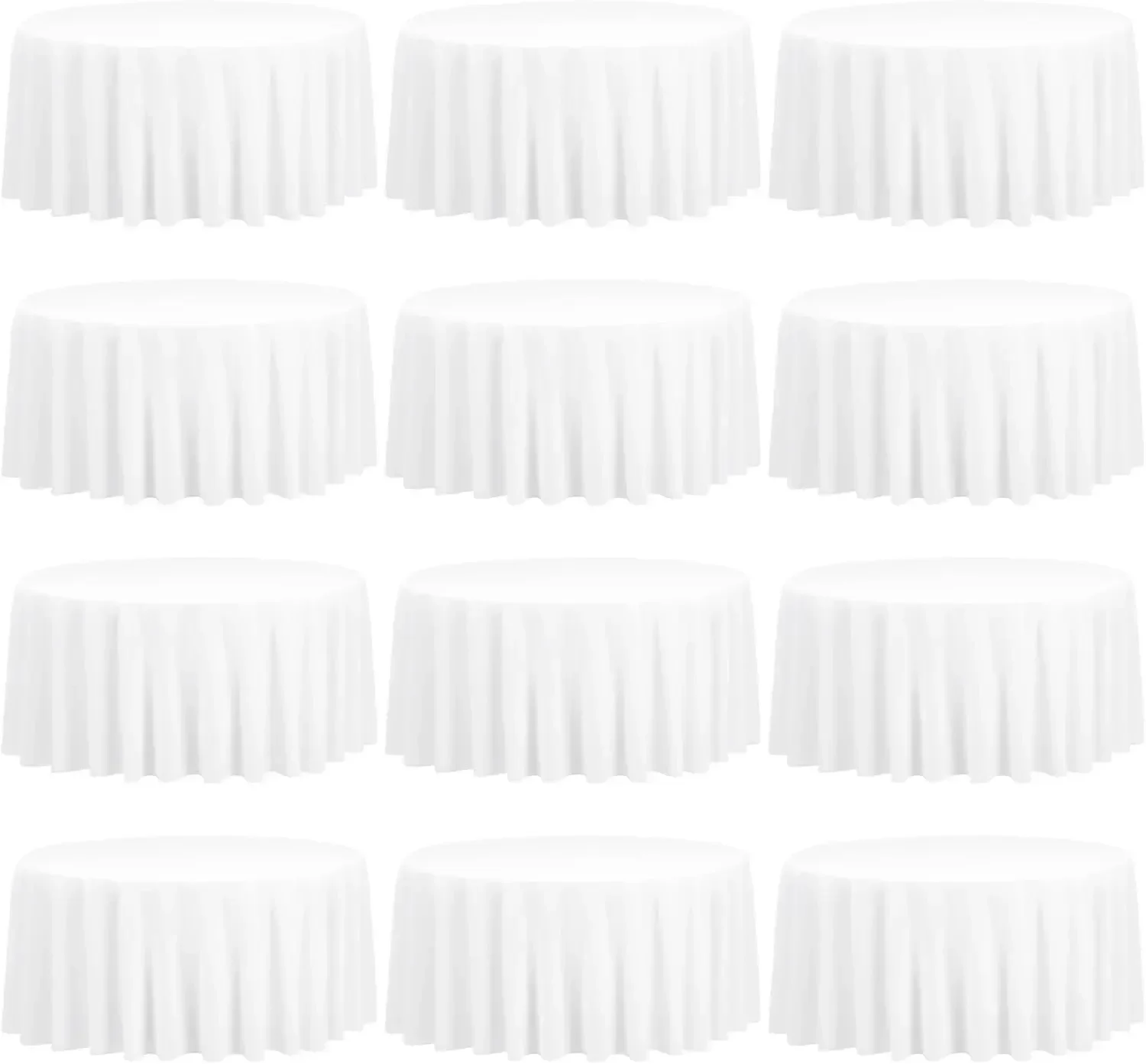 12 Pack 120 Inch Round Tablecloth, White Polyester Fabric Table Cloth for Round Table, Washable Table Cover for Wedding Par