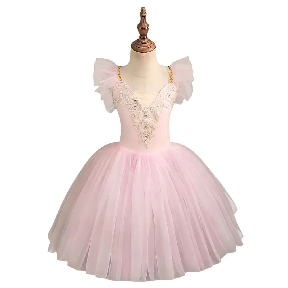 ファッションスパンコールキッズバレエドレスモダンフラワーパフォーマンス服ふわふわパーティードレスプリンセスドレスダンス