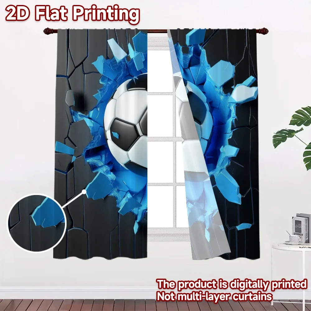 2D flat 2pcs Curtain Vintage drapes and curtains Soccer Ball Burst Digitally printed polyester Festive Curtains Use for Bedroom